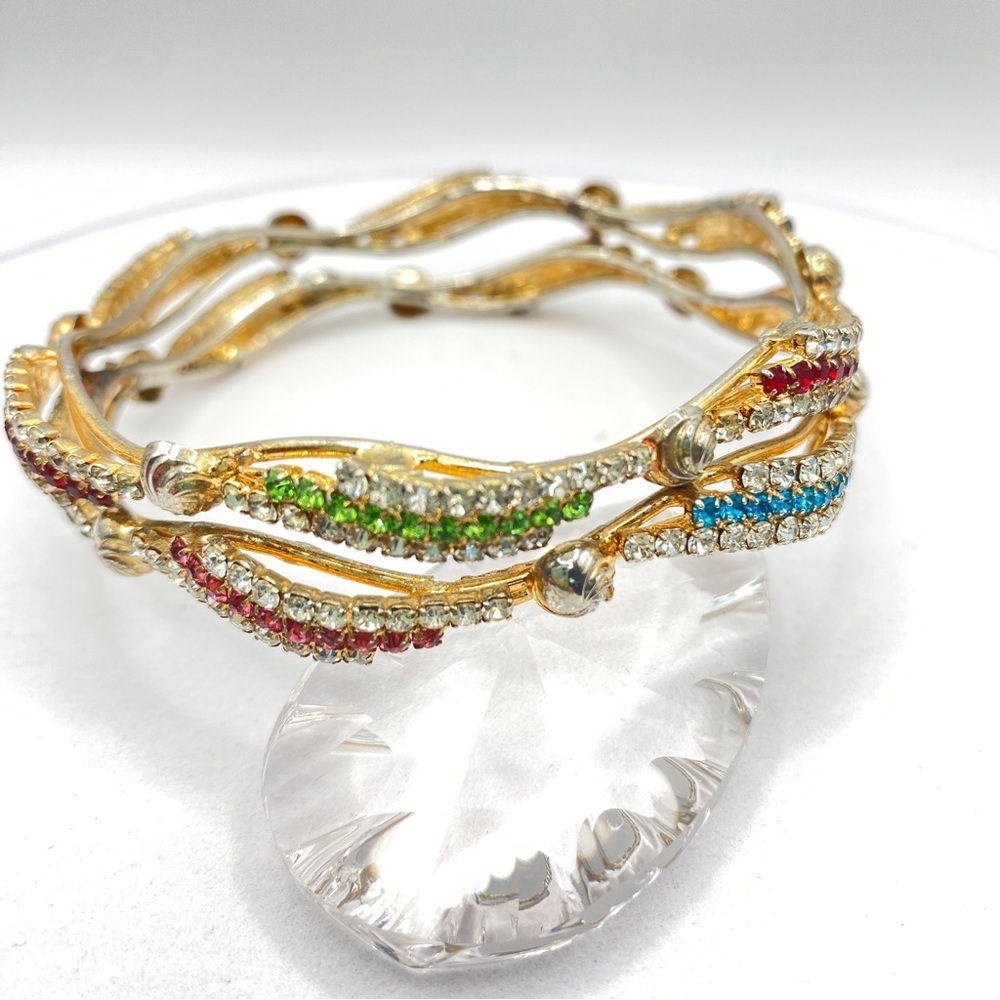 Rhinestone Bracelet Bangles Pair Multi-Colored Set - image 2